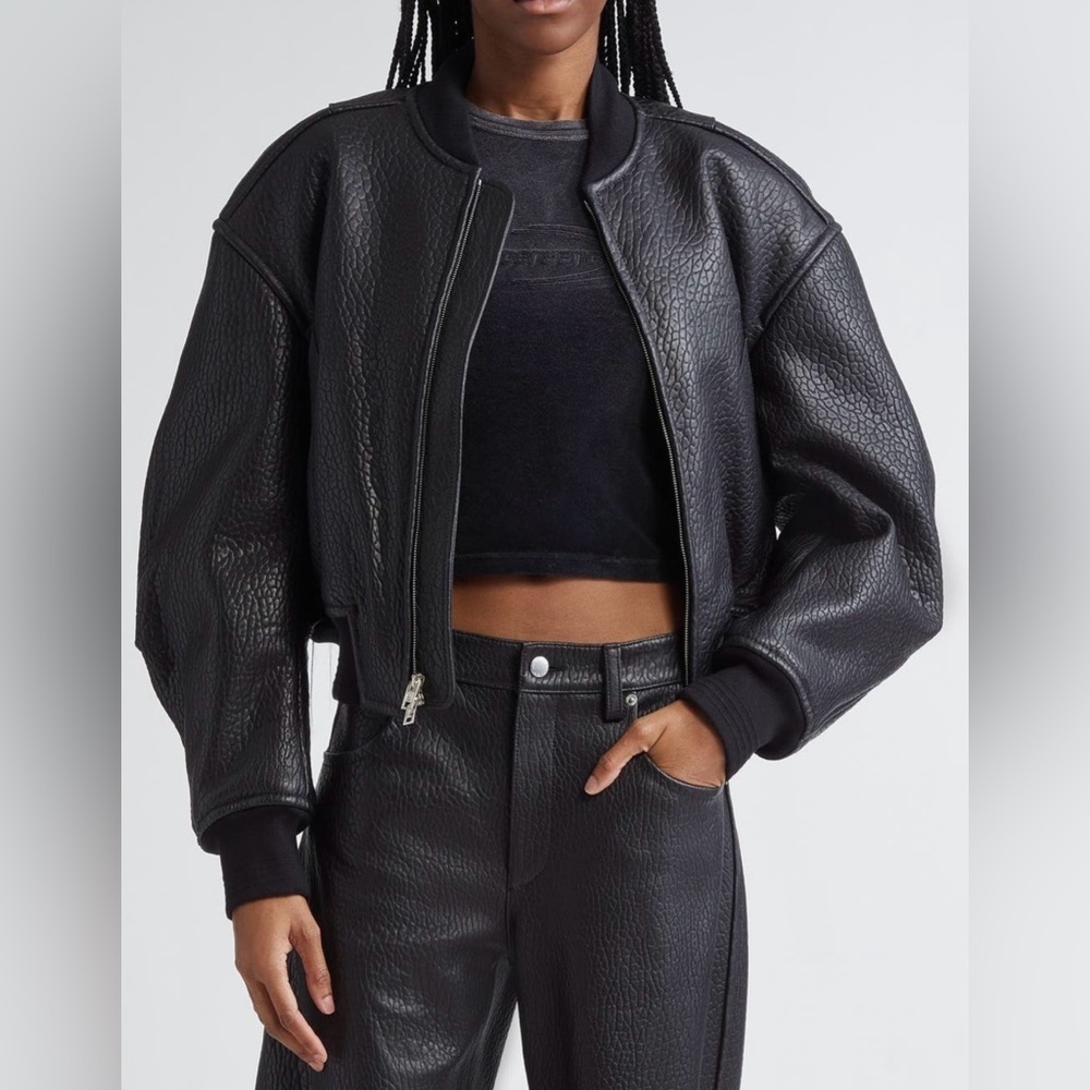 Alexander Wang Primal Lambskin Leather Crop Bomber
Jacket Black Medium